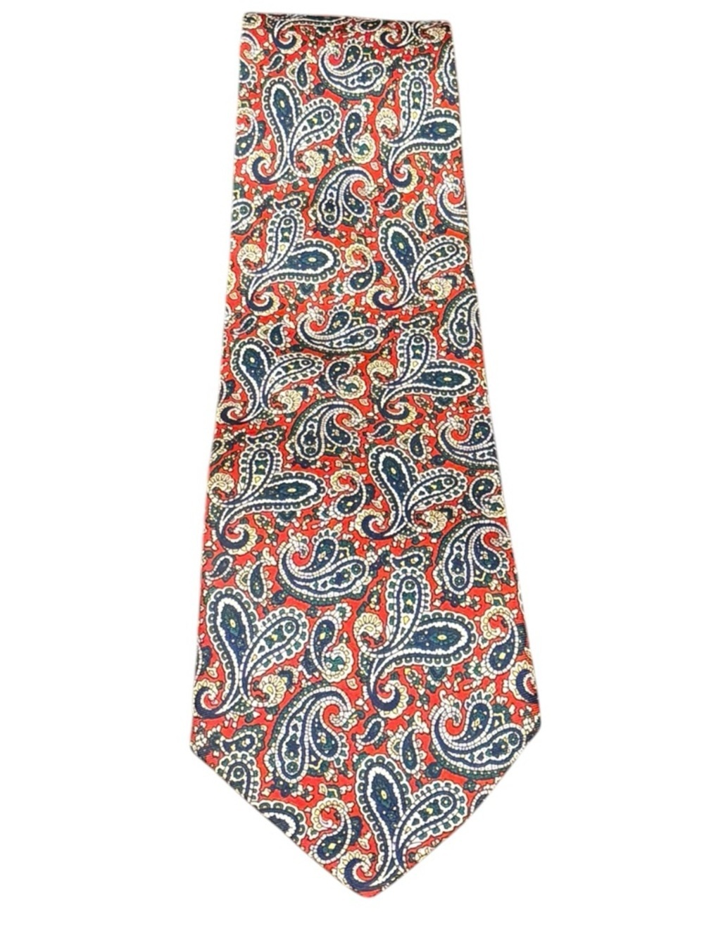 Brooks Brothers Makers All Silk Necktie Red Navy Paisley Hand Made USA Vintage